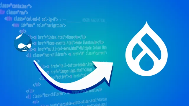 And image showing an arrow representing the transition from the Druplicon of Drupal 7 to the one in Drupal 10