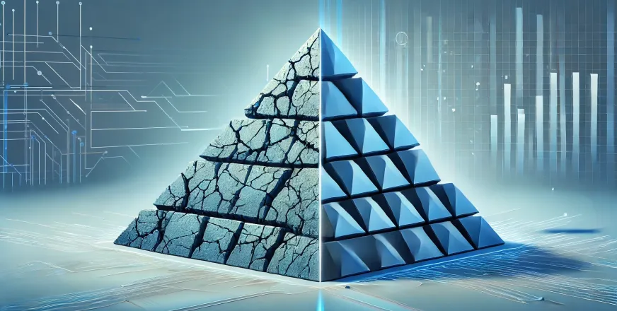 Apyramid with two sides, one eroded and the other perfect